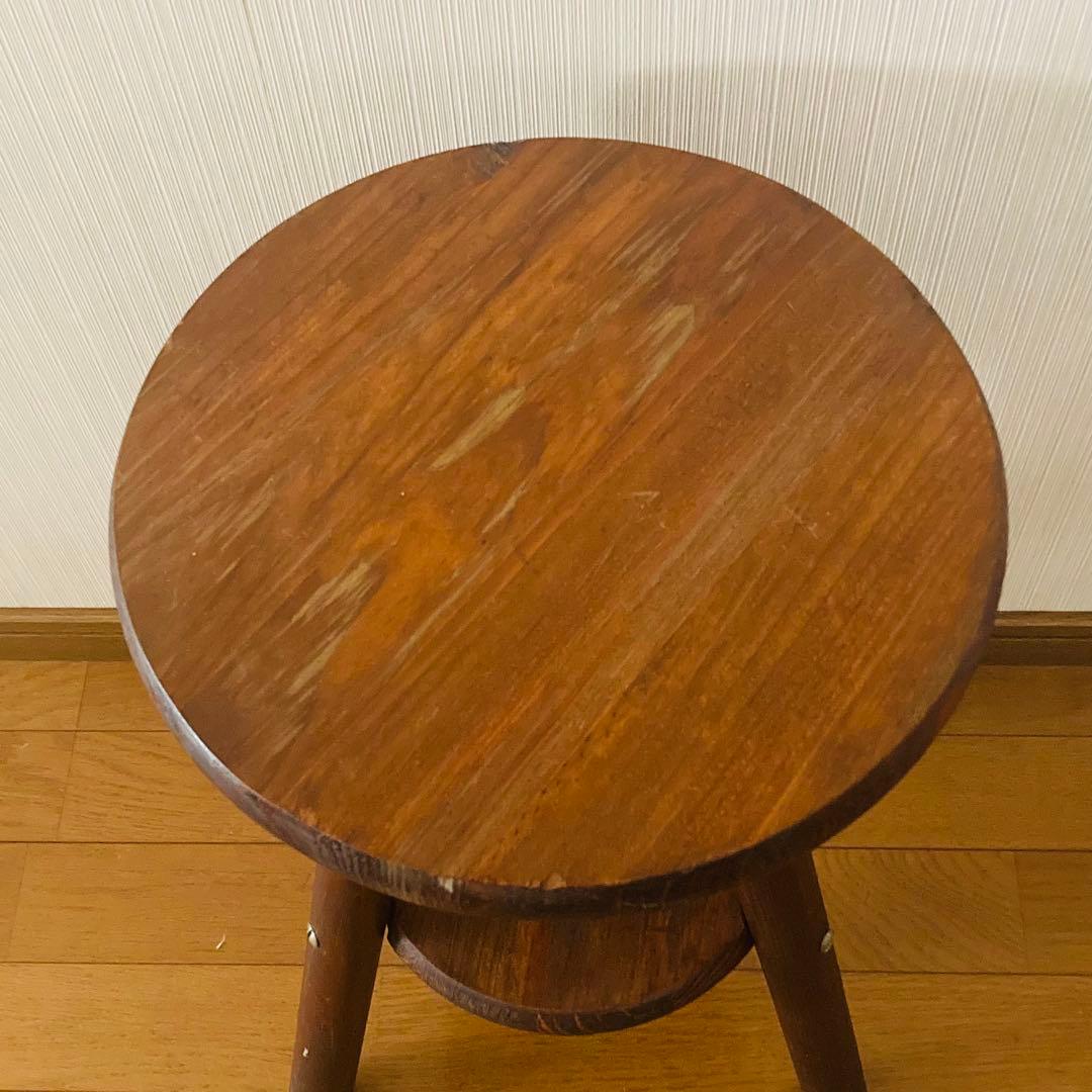 レア！一点物！アンティーク調 木製回転式スツール ウッドスツール 無垢材 三本脚