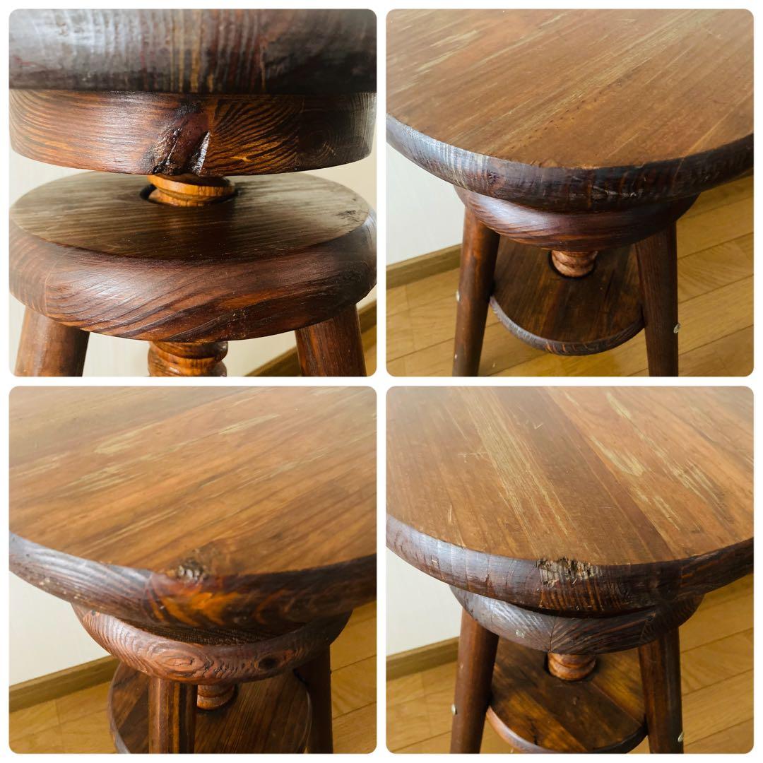 レア！一点物！アンティーク調 木製回転式スツール ウッドスツール 無垢材 三本脚