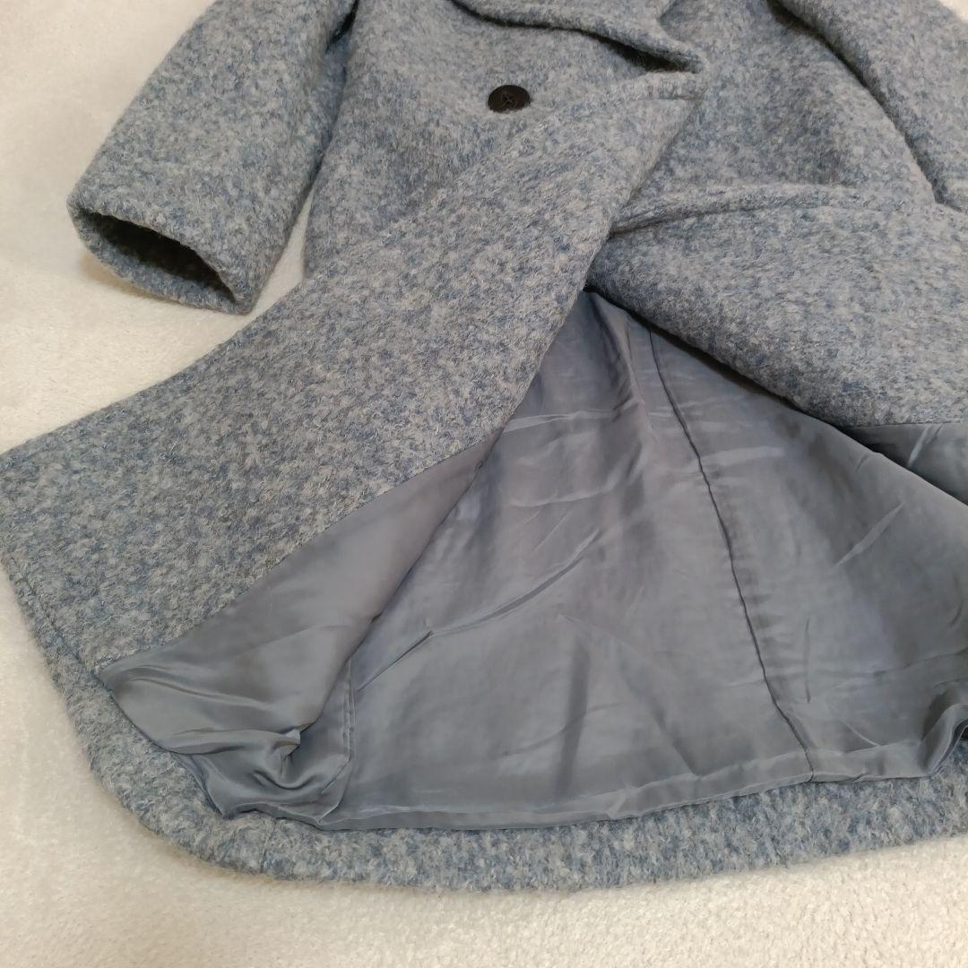 【美品】EPOCA ウールアルパカニットコート テディベア 40 　ブルーグレー