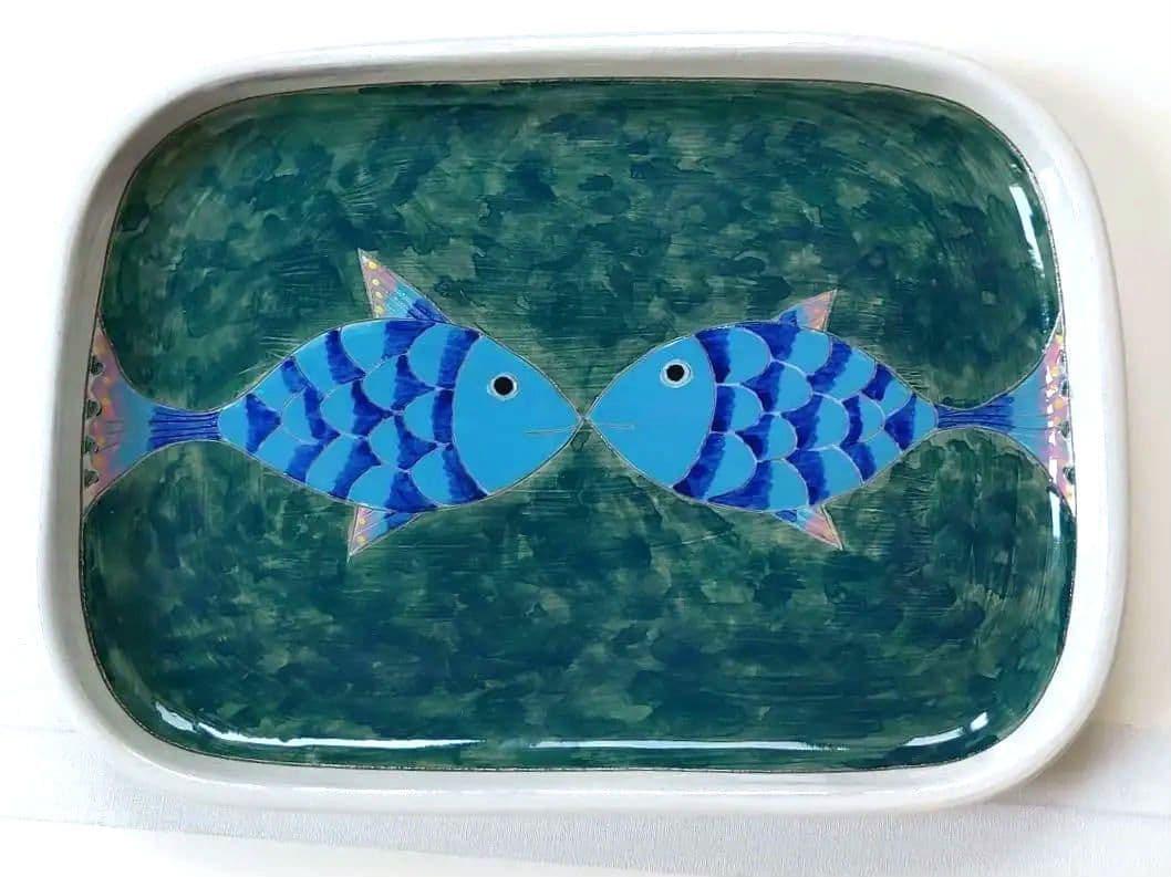 陶器　動物の絵皿　作家物　銘有り