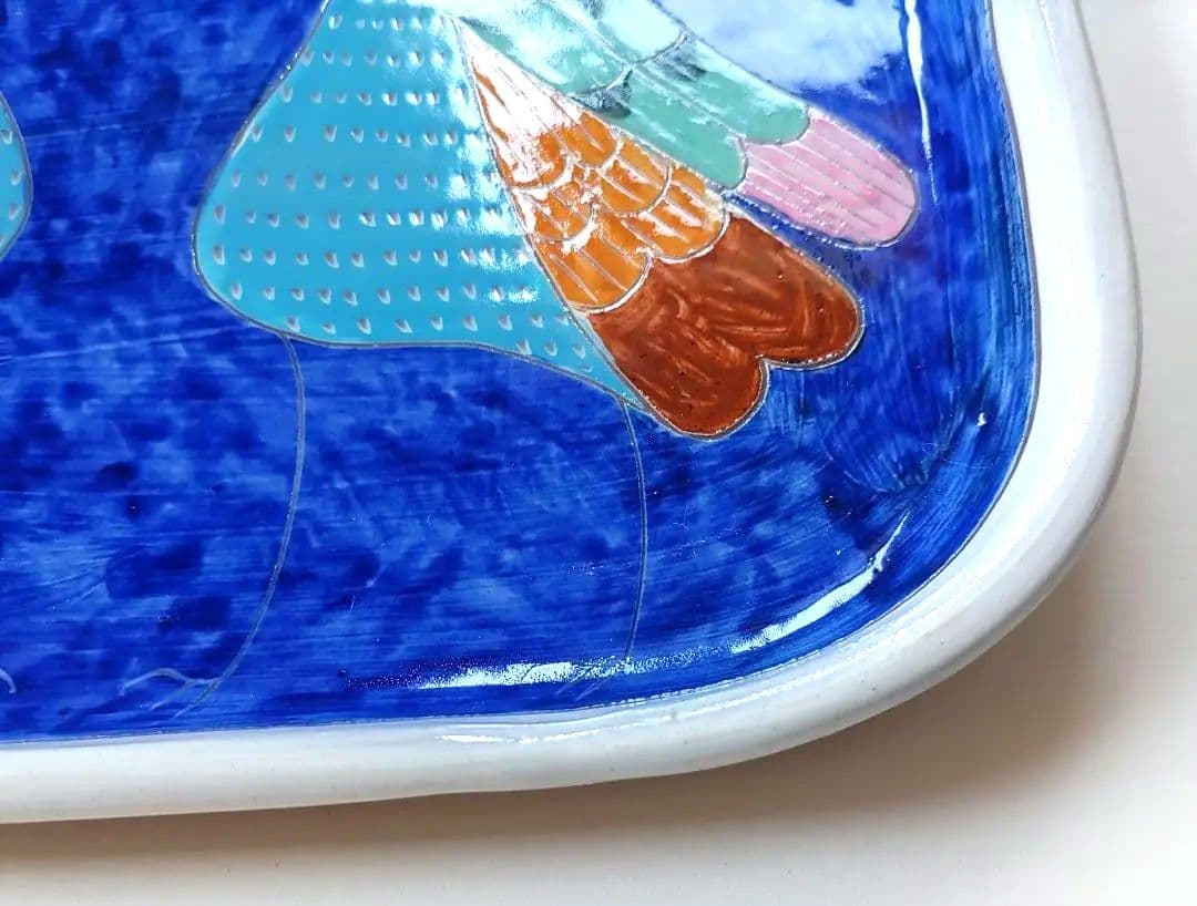 陶器　動物の絵皿　作家物　銘有り