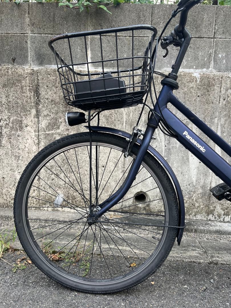 パナソニック　電動アシスト自転車 ネイビー 前バスケット付き
