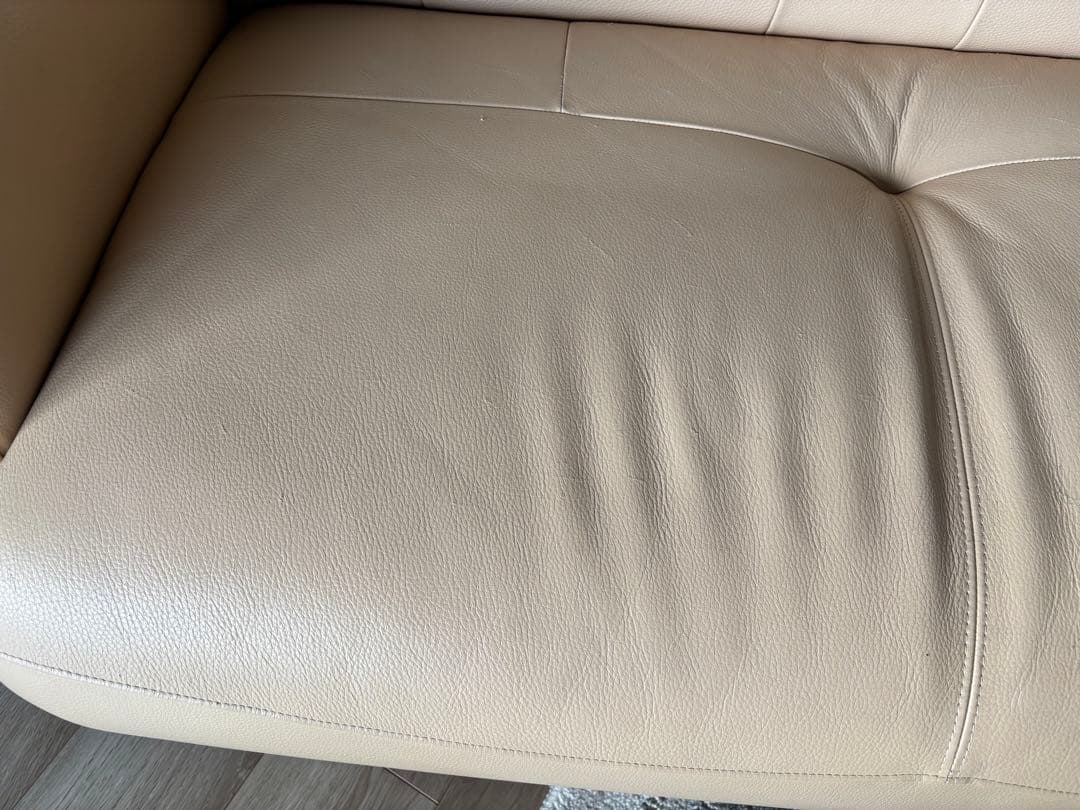 【送料込】カリモク 本革 レザー ハイバック3人掛 トリプル ソファ 木肘