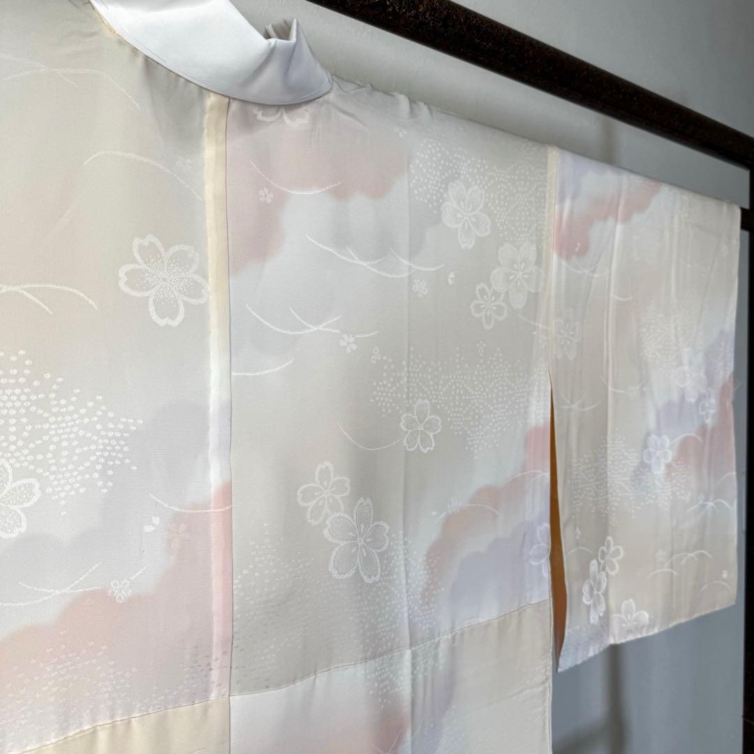 しつけ付き　現代　正絹　長襦袢　袖無双　着物　広衿　138裄67 ピンク　薄紫