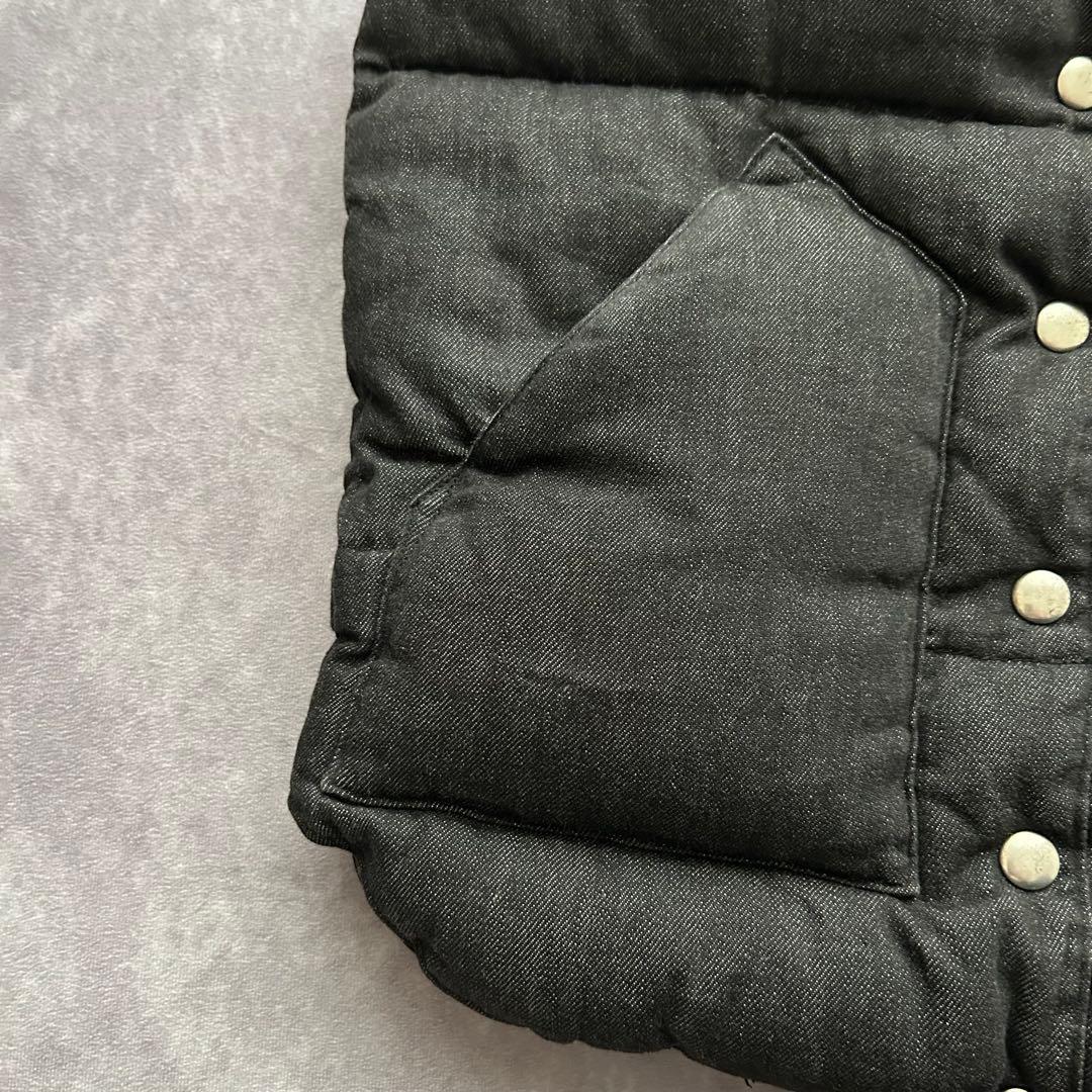 ロッキーマウンテンフェザーベッド ダウンベスト ブラックデニム レザーヨーク