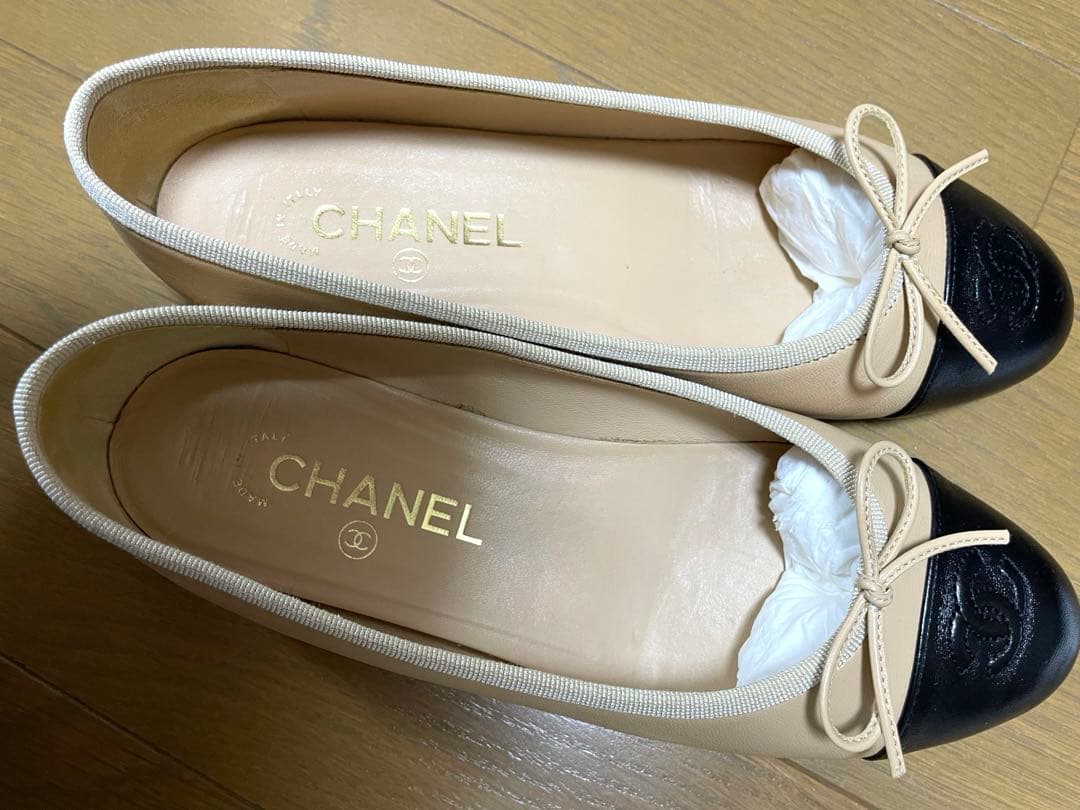 即決価格 ほぼ未使用 裏張済CHANEL バレリーナ＊ベージュ & ブラック