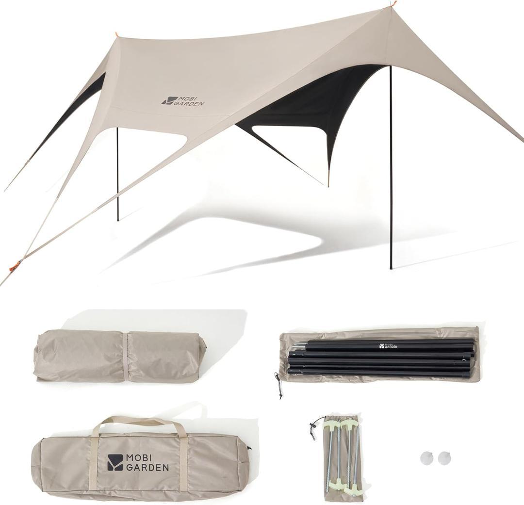 【新品未使用】MOBIGARDEN タープ ブラックコーティング ポール2本付