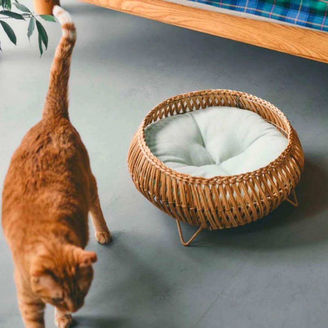 【美品】オルネコ オリジナル・スタンドバスケット　天然素材 編み込みバスケット