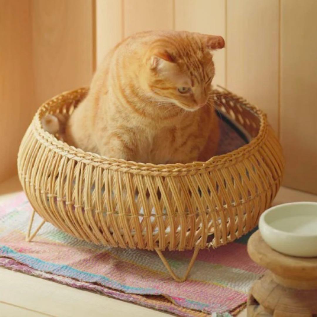 【美品】オルネコ オリジナル・スタンドバスケット　天然素材 編み込みバスケット