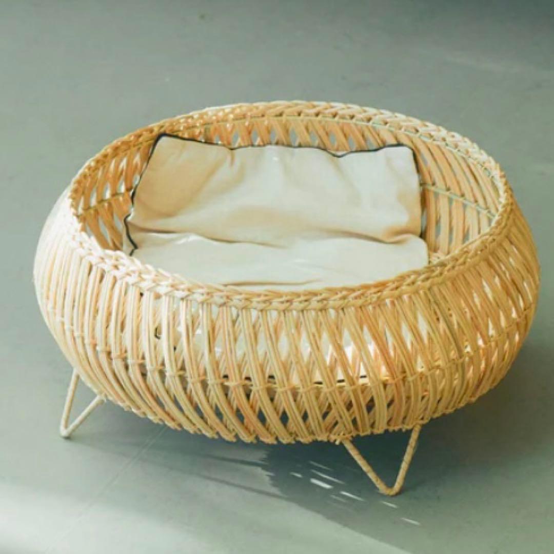 【美品】オルネコ オリジナル・スタンドバスケット　天然素材 編み込みバスケット