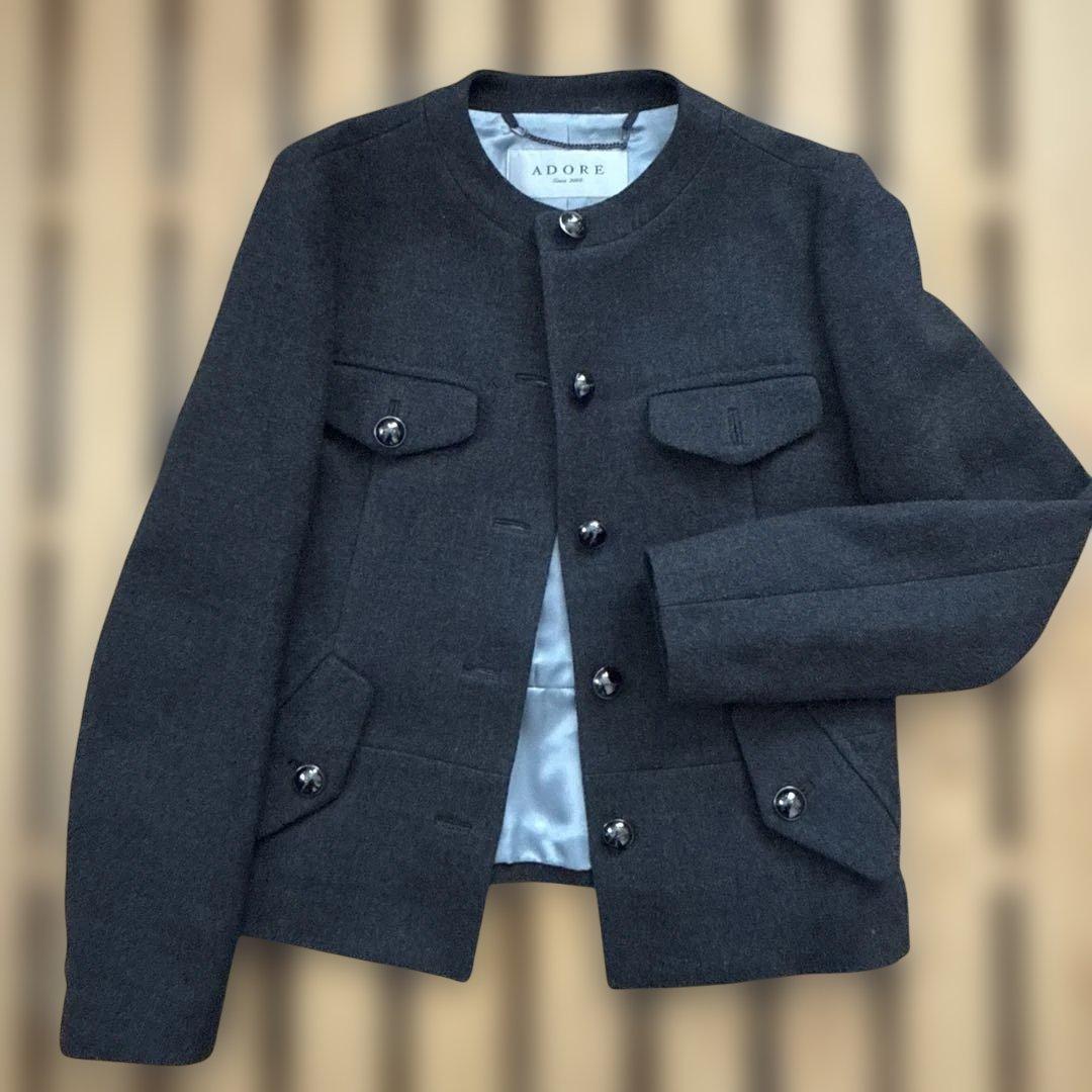 【週末値下げ中】ADORE ノーカラージャケット 38 グレー