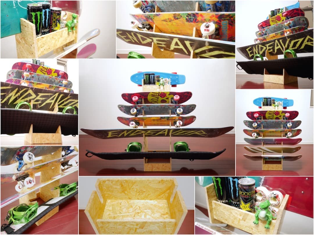 スノーボード スケートボード用 ディスプレイラック (6+1) 棚 収納に