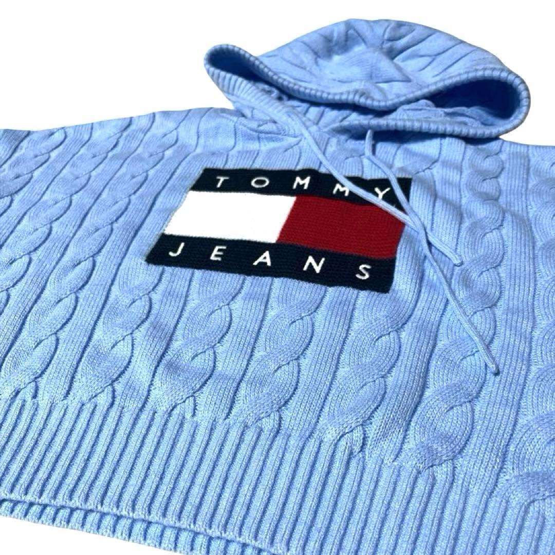 美品⭐️ トミーヒルフィガー  JEANS ニット パーカー 水色 S