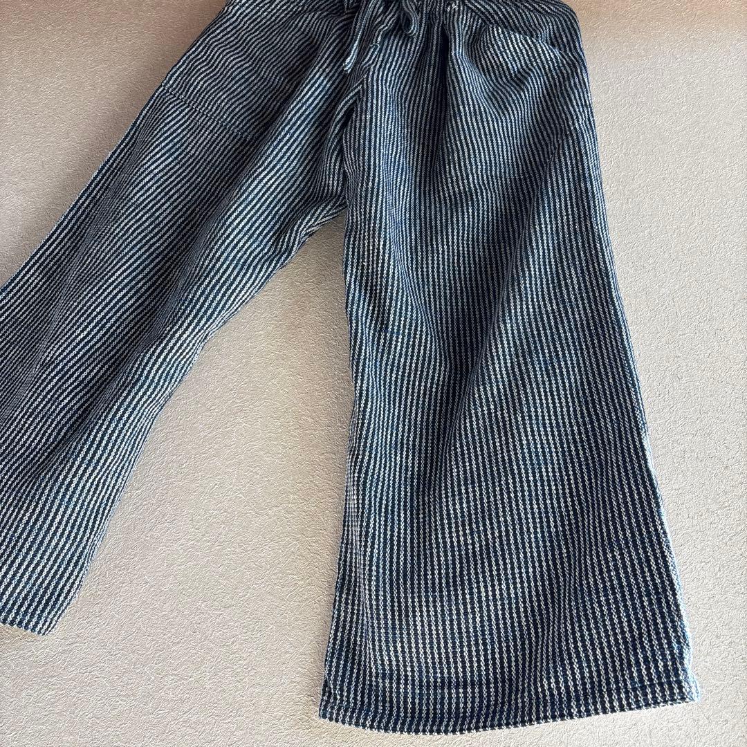 うさとの服  usaato ヘンプコットン 藍染めボーダー ストレートパンツ美品