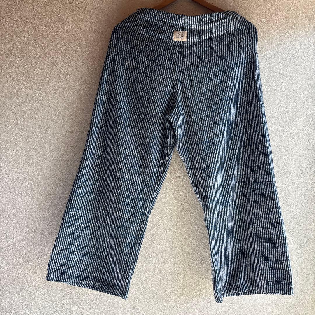 うさとの服  usaato ヘンプコットン 藍染めボーダー ストレートパンツ美品