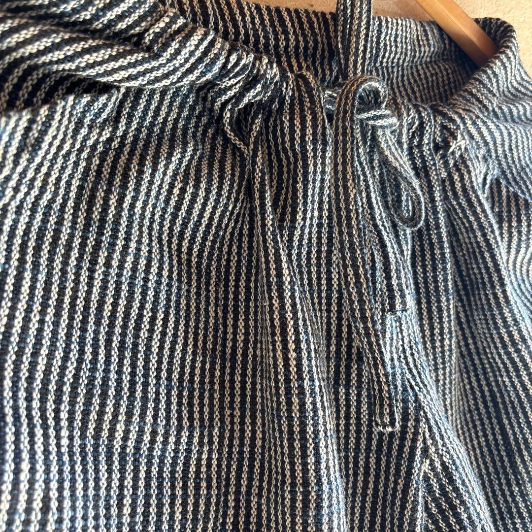 うさとの服  usaato ヘンプコットン 藍染めボーダー ストレートパンツ美品