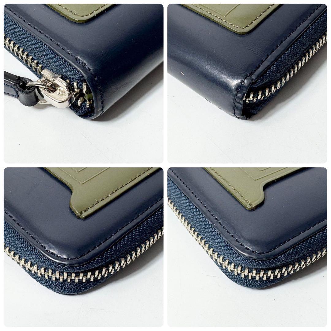 ポーター　スターフラッグ　ネイビー×カーキ　ガラスレザー　コンパクトウォレット.