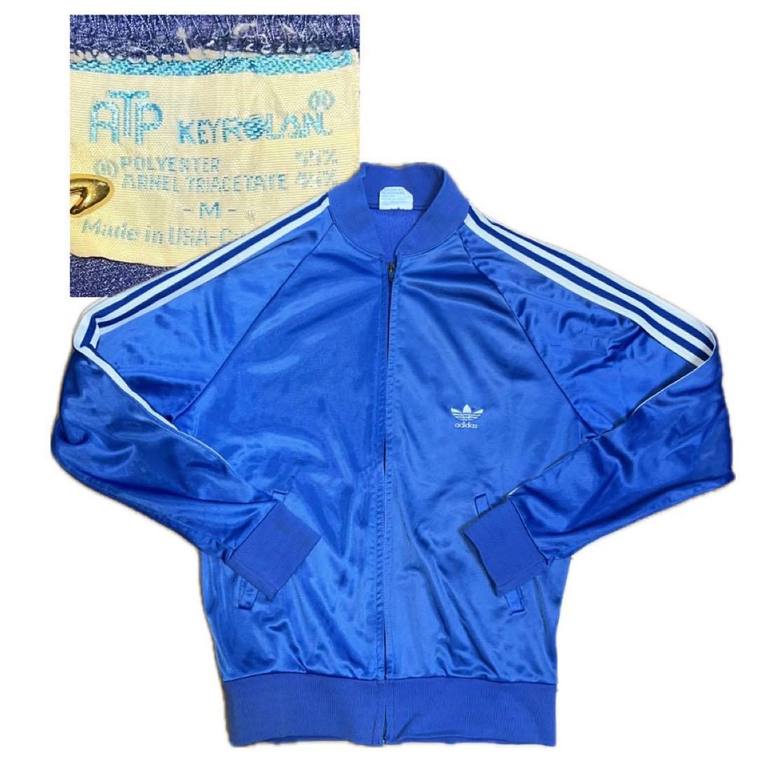 70年代〜80年代 ATP トラックジャケットトリアセテート混 光沢ブルー