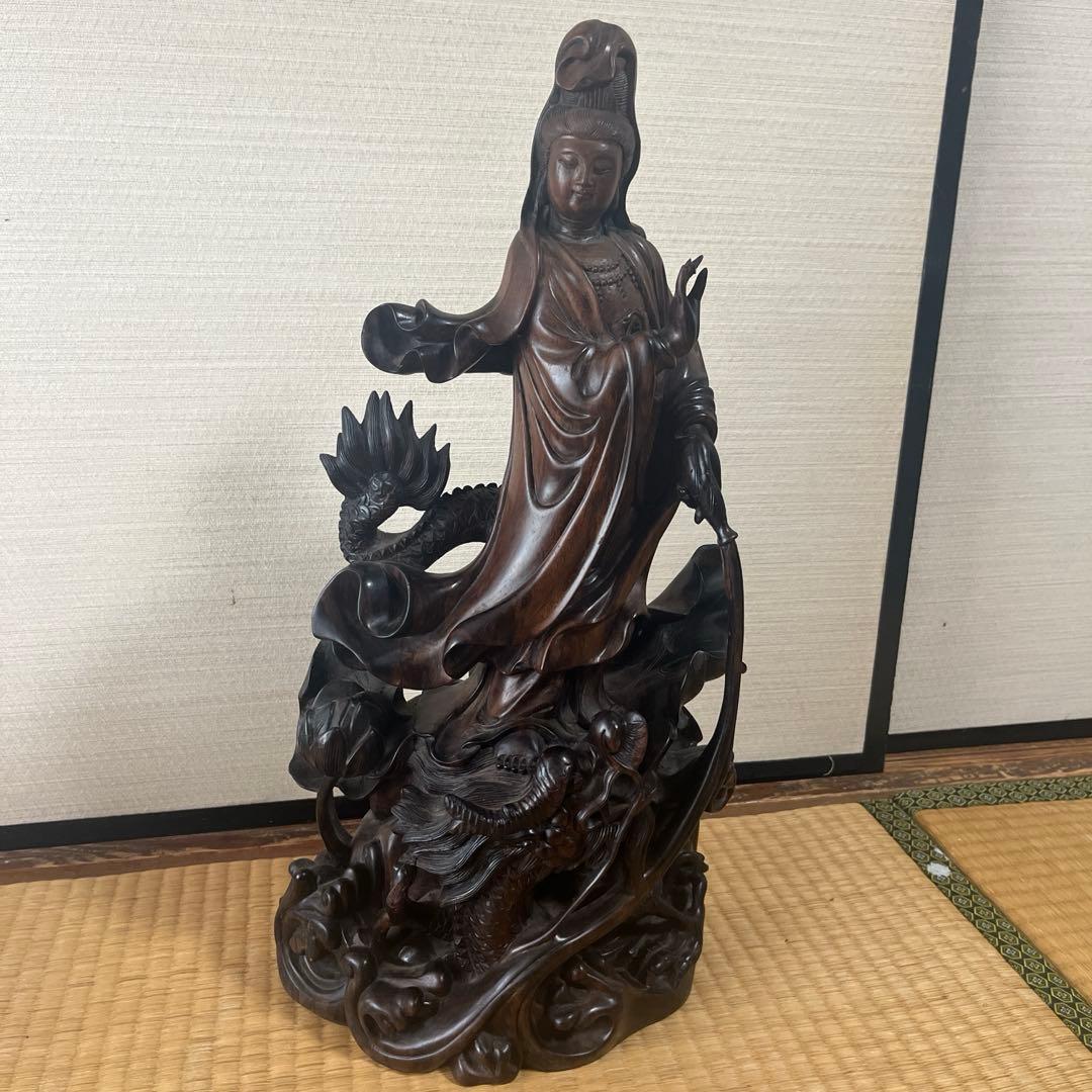 【お値下げ】木彫　観音菩薩　木製　龍　彫刻　仏像　天女　置物　オブジェ