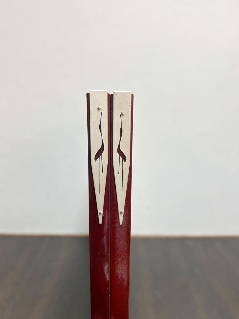 ほぼ未使用 茶道具 版画 風炉屏風先 溜塗縁 鶴 元箱