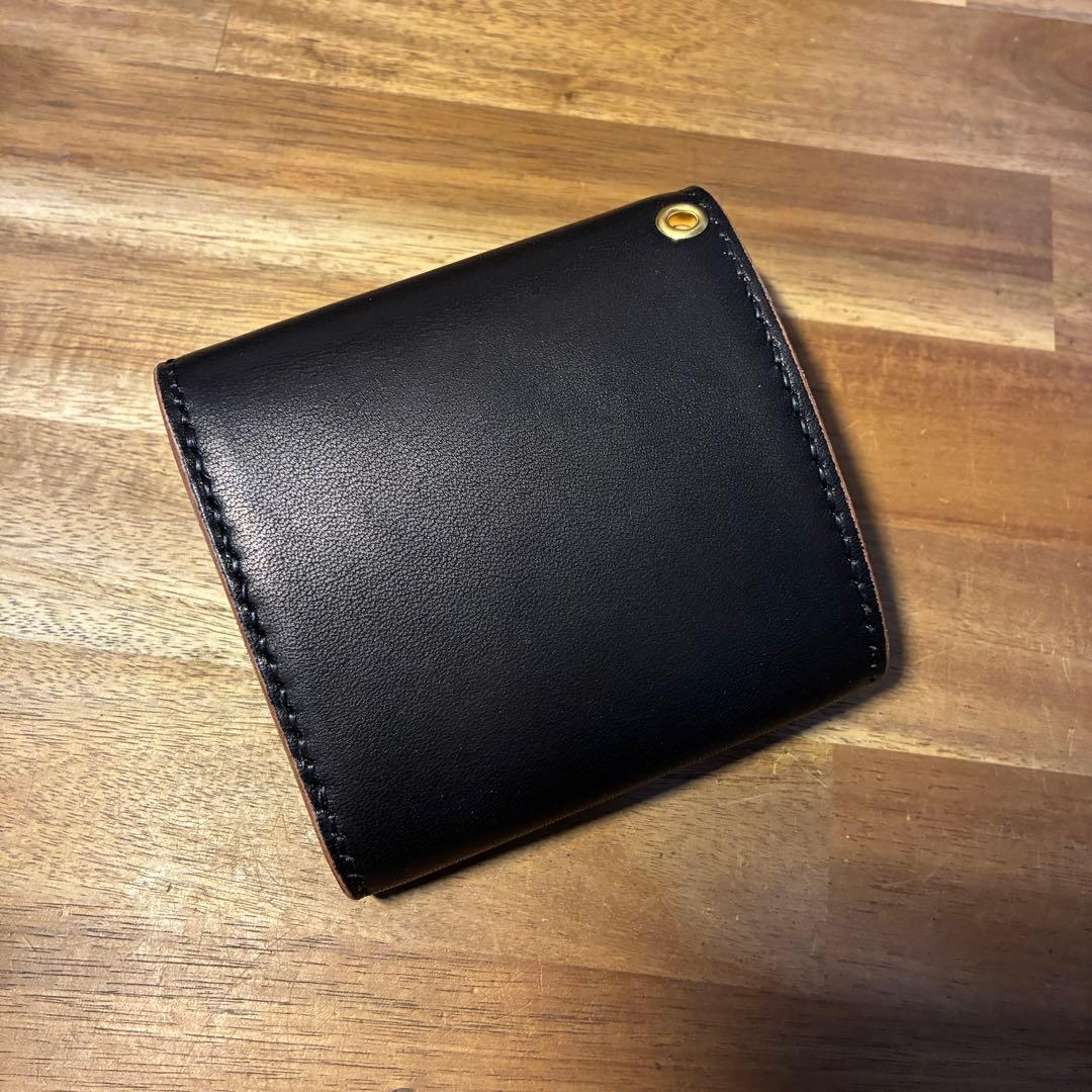 ショートトラッカーウォレット　栃木レザー　丘染めブラック　真鍮　茶芯