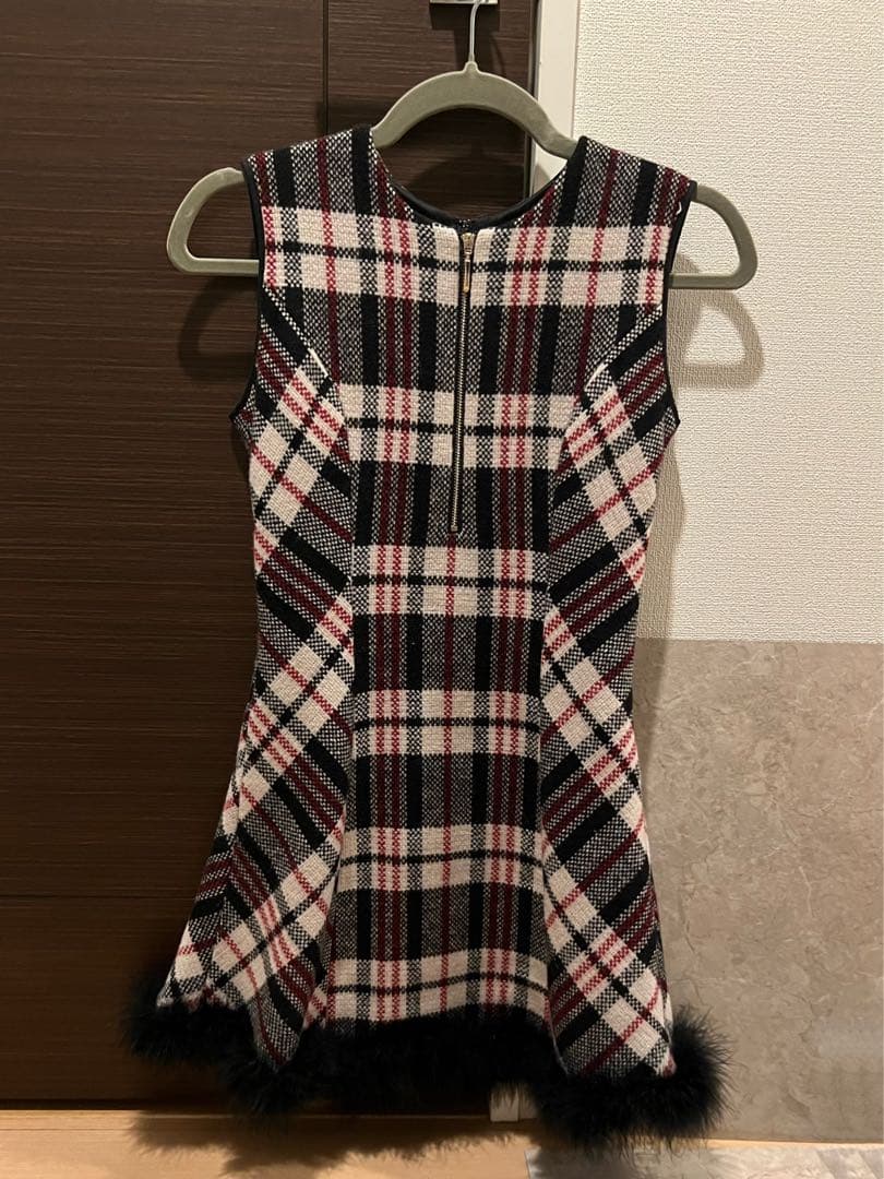 ワンピース M me eme Feather check flare one piece