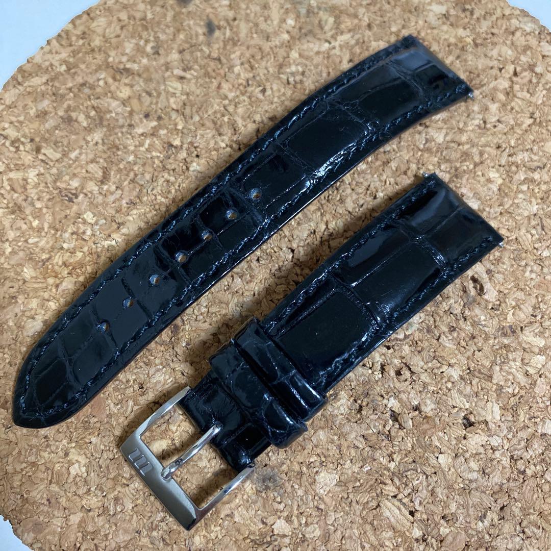 時計バンド クロコダイル 腹 幅 19mm ブラック シャイニング仕上げ 竹符