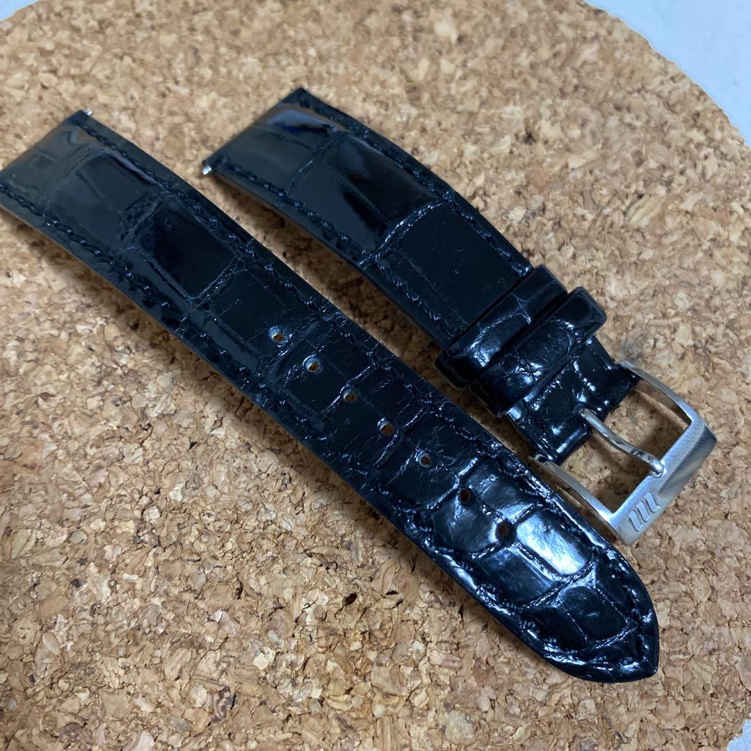 時計バンド クロコダイル 腹 幅 19mm ブラック シャイニング仕上げ 竹符