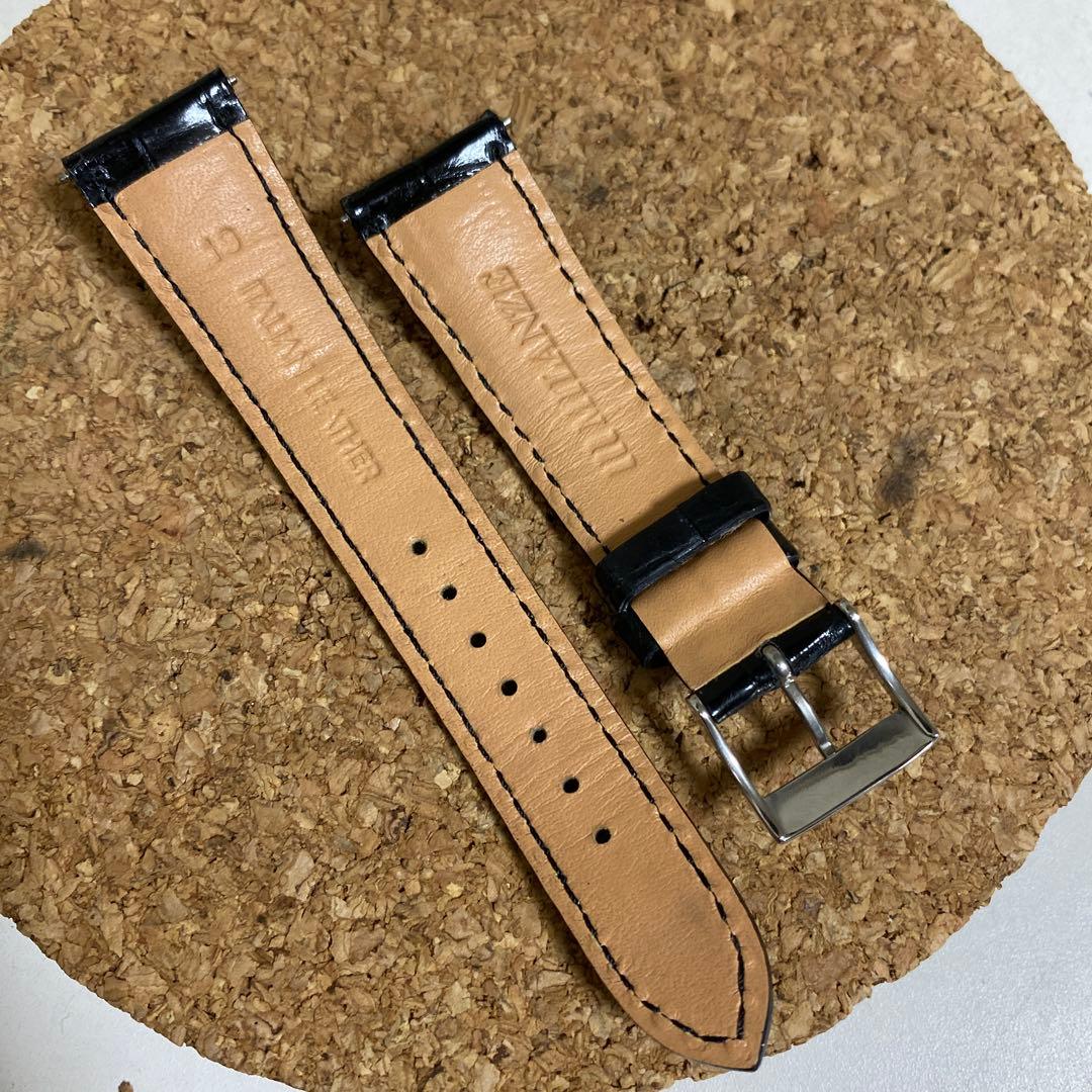 時計バンド クロコダイル 腹 幅 19mm ブラック シャイニング仕上げ 竹符