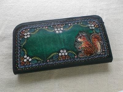 L型ファスナータイプのロングウォレット　牛革　刻印＆拭き染め