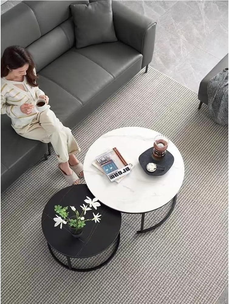 70【目玉商品】円形テーブル 大理石風 ネストテーブル センターテーブル