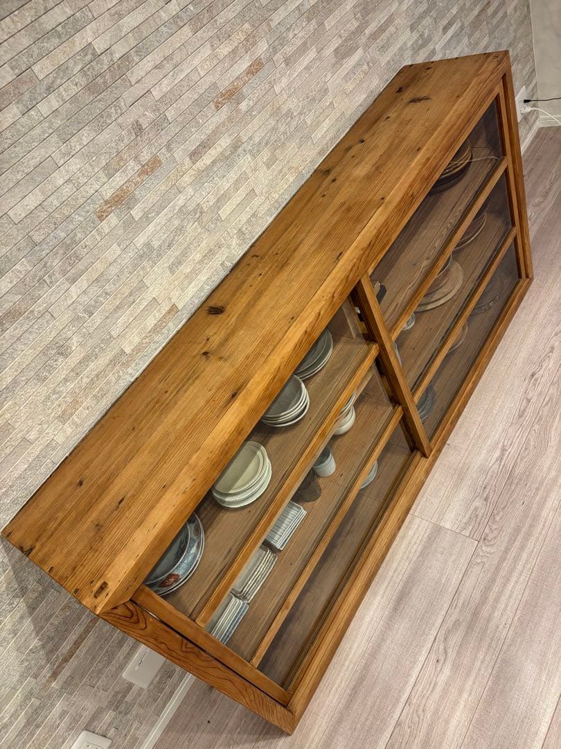 古家具　水屋箪笥　キャビネット 食器棚　収納　本箱　ガラス　古道具　アンティーク