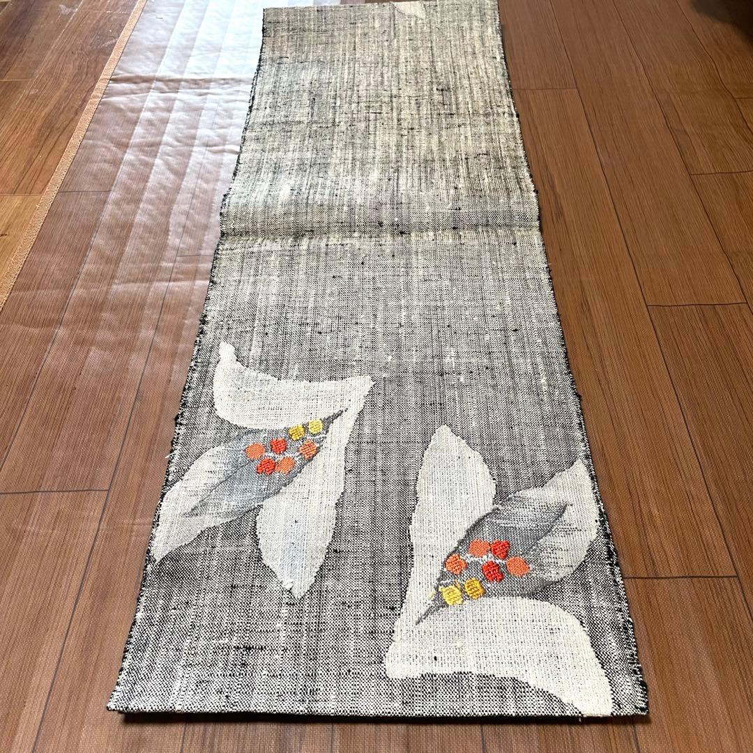 ⭐️西陣織　渡文　ハ寸名古屋帯⭐️白×黒　花柄　普段着物　ざっくり上質