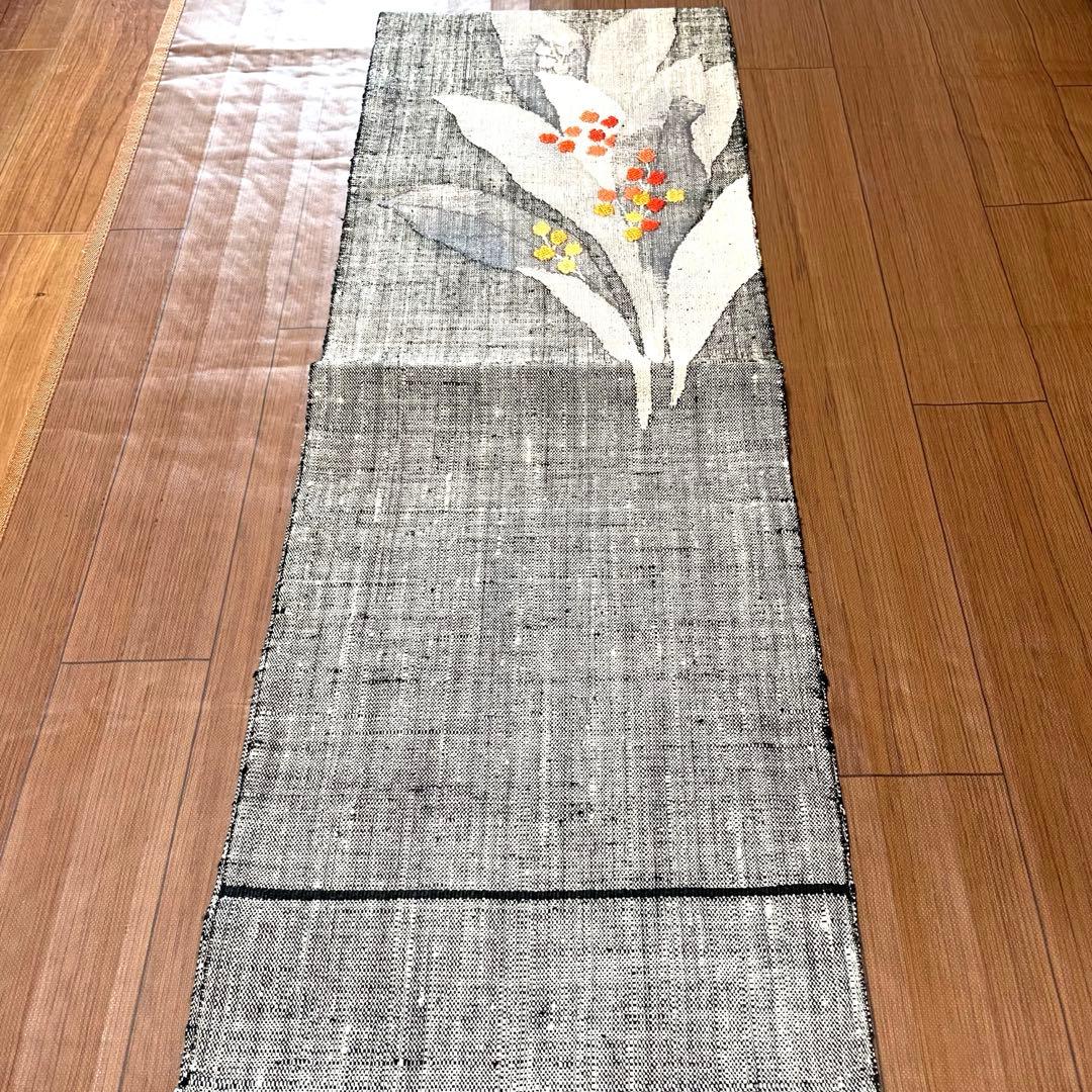 ⭐️西陣織　渡文　ハ寸名古屋帯⭐️白×黒　花柄　普段着物　ざっくり上質