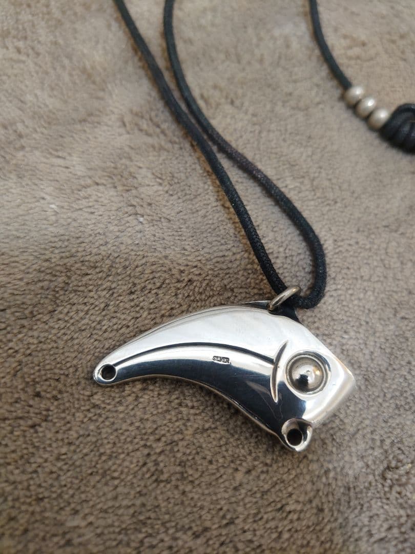 美品 希少 村田基 着用 ウォーターランド シルバーネックレス 釣り