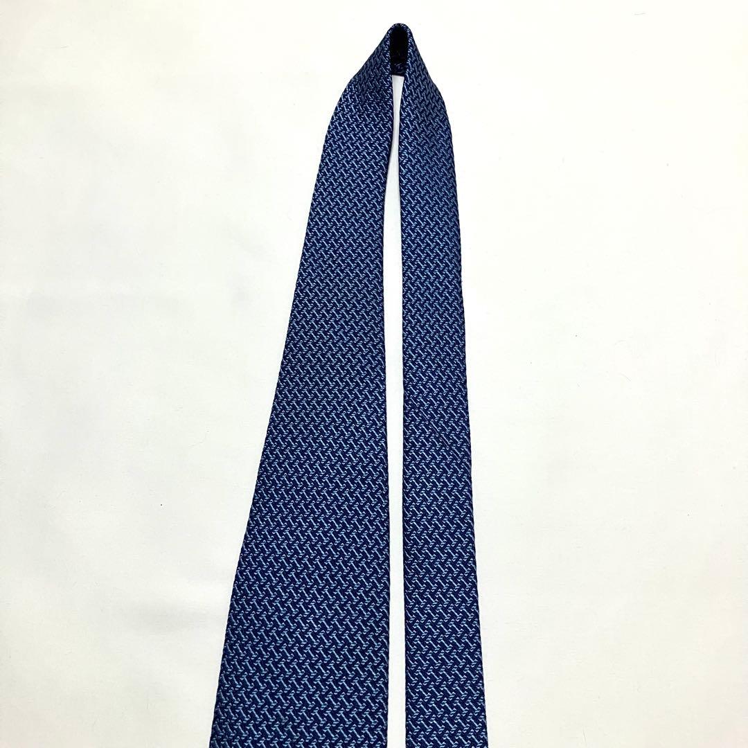 良品 HERMES エルメス ネクタイ H柄 総柄 ブルー系 シルク100%