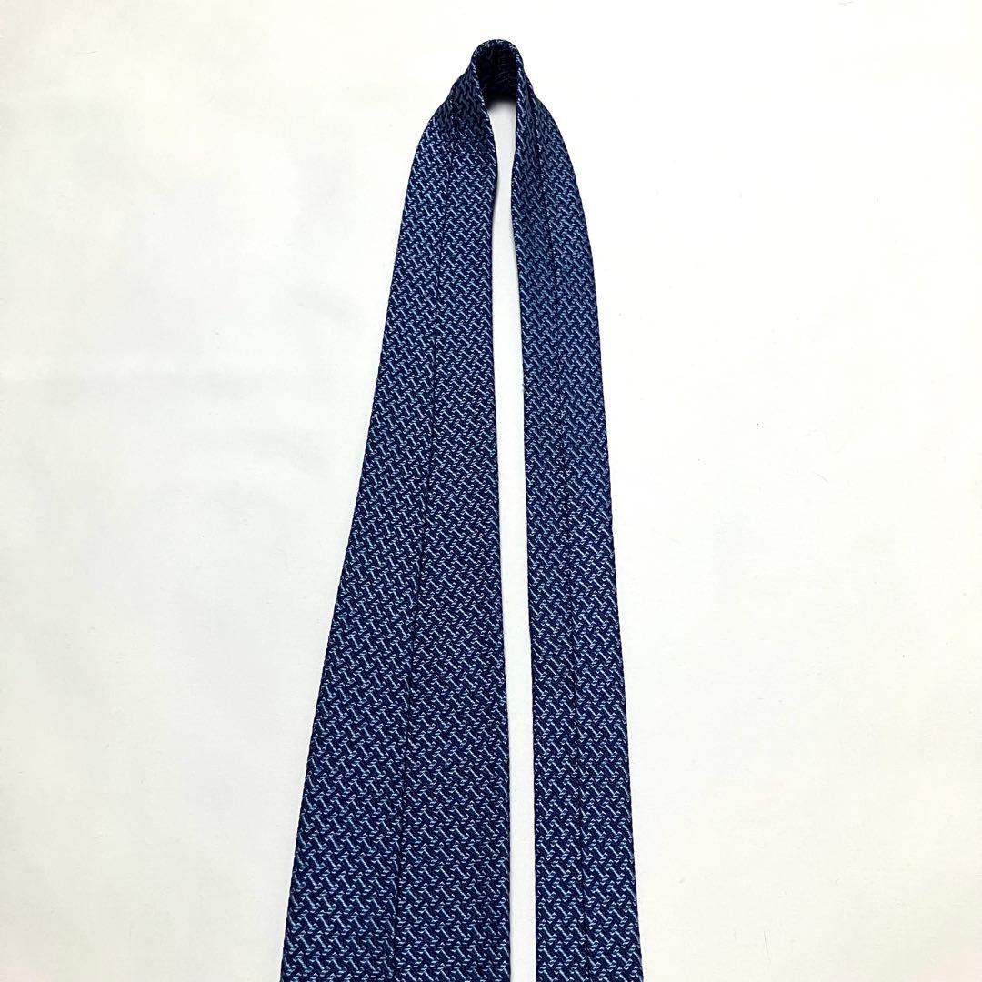 良品 HERMES エルメス ネクタイ H柄 総柄 ブルー系 シルク100%