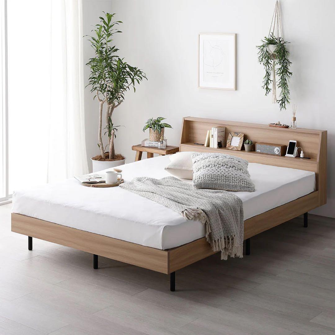 ＼大幅値下げ／＼マットレス付／すのこベッド 脚付き コンセント付き セミダブル