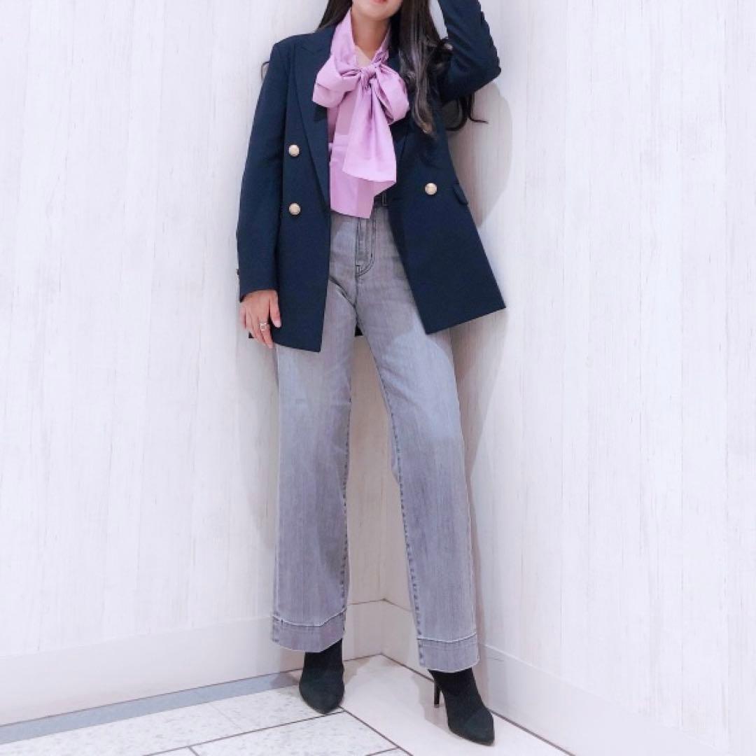 未使用プラステPLST　レディース　ウールブレンドダブルジャケット　L　ネイビー