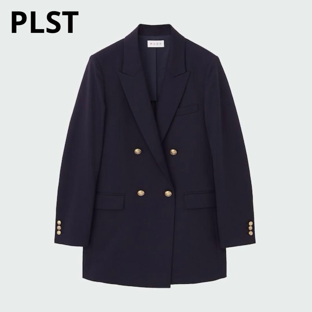 未使用プラステPLST　レディース　ウールブレンドダブルジャケット　L　ネイビー