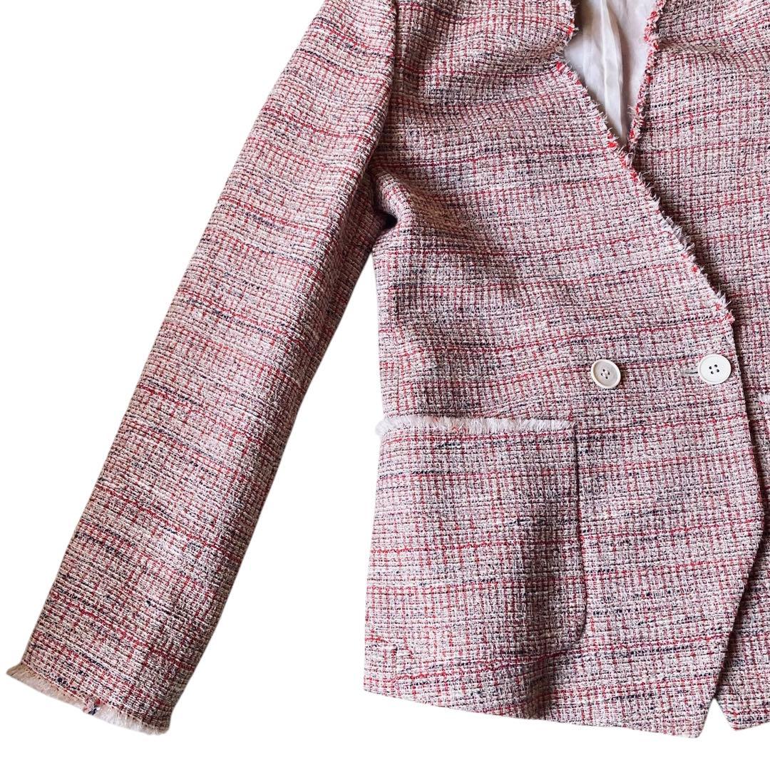 Whim Gazette ツイードノーカラージャケット レッド系 フリーサイズ