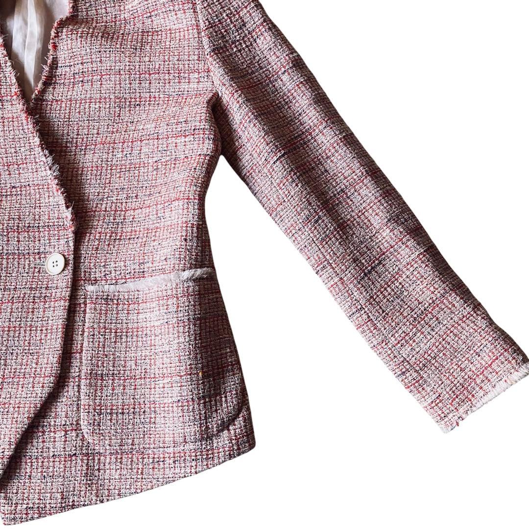 Whim Gazette ツイードノーカラージャケット レッド系 フリーサイズ