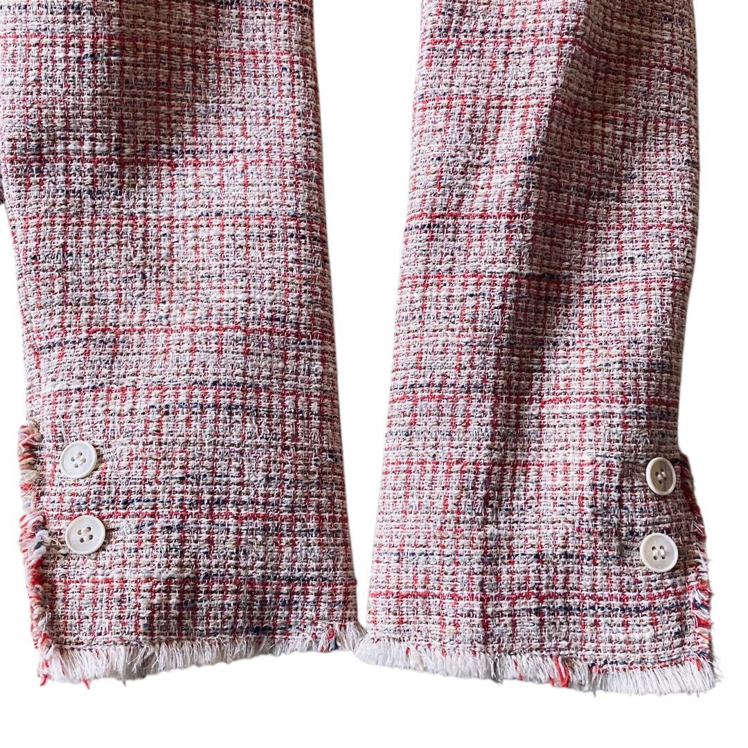 Whim Gazette ツイードノーカラージャケット レッド系 フリーサイズ