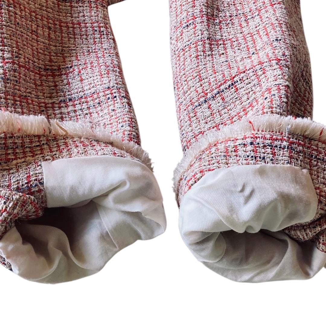 Whim Gazette ツイードノーカラージャケット レッド系 フリーサイズ