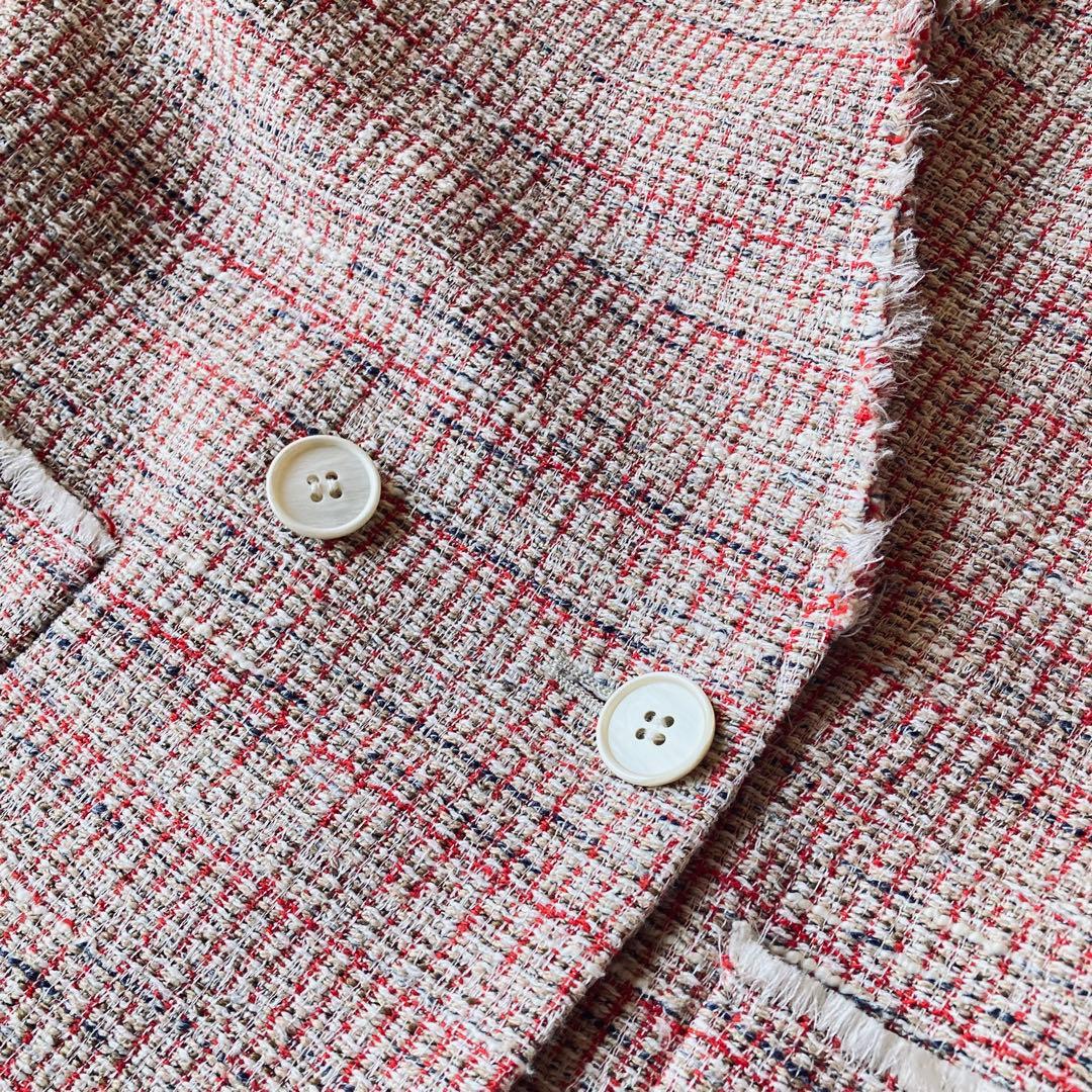 Whim Gazette ツイードノーカラージャケット レッド系 フリーサイズ