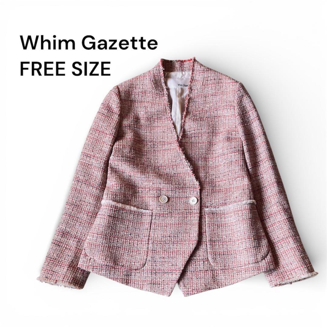 Whim Gazette ツイードノーカラージャケット レッド系 フリーサイズ