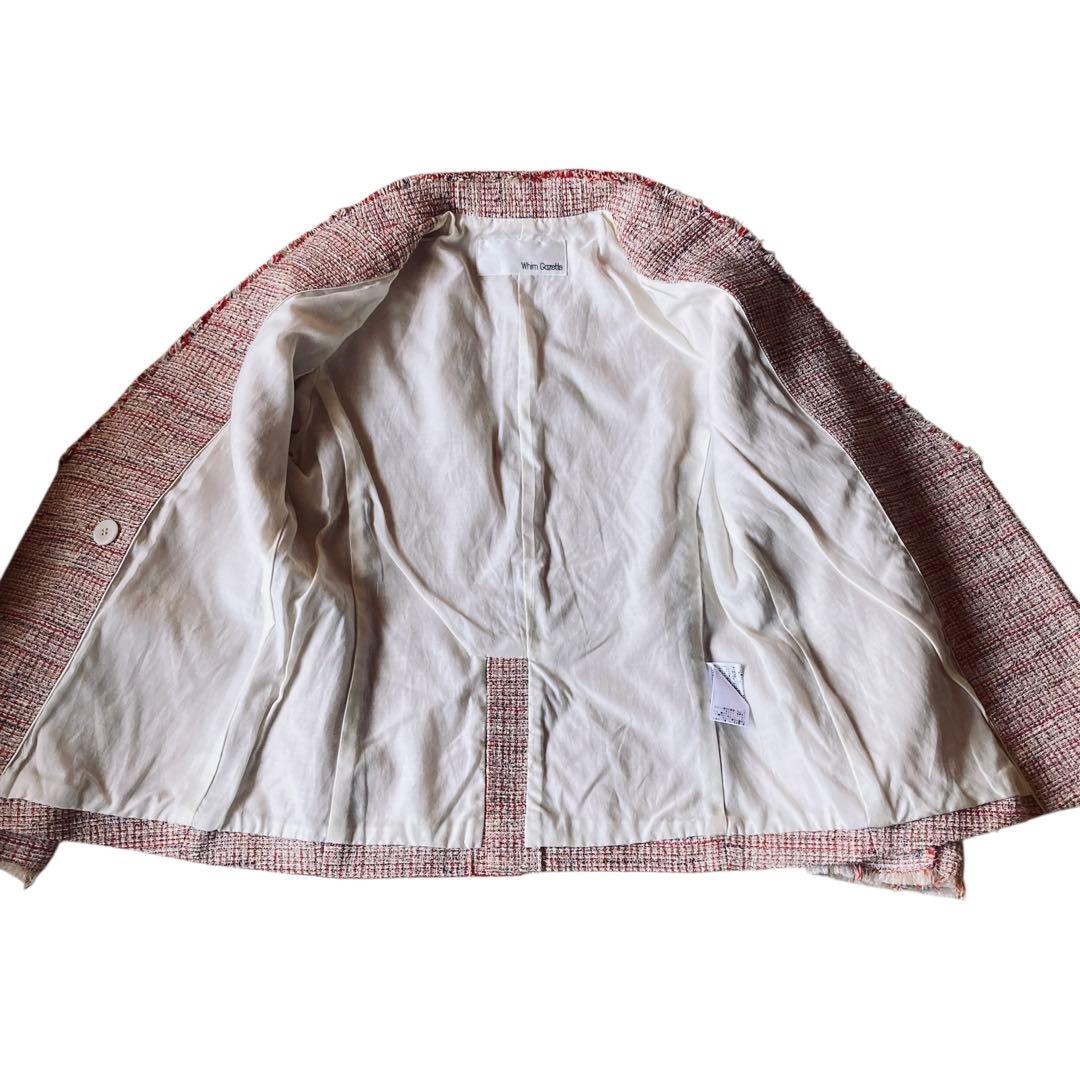 Whim Gazette ツイードノーカラージャケット レッド系 フリーサイズ