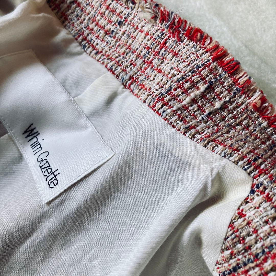 Whim Gazette ツイードノーカラージャケット レッド系 フリーサイズ