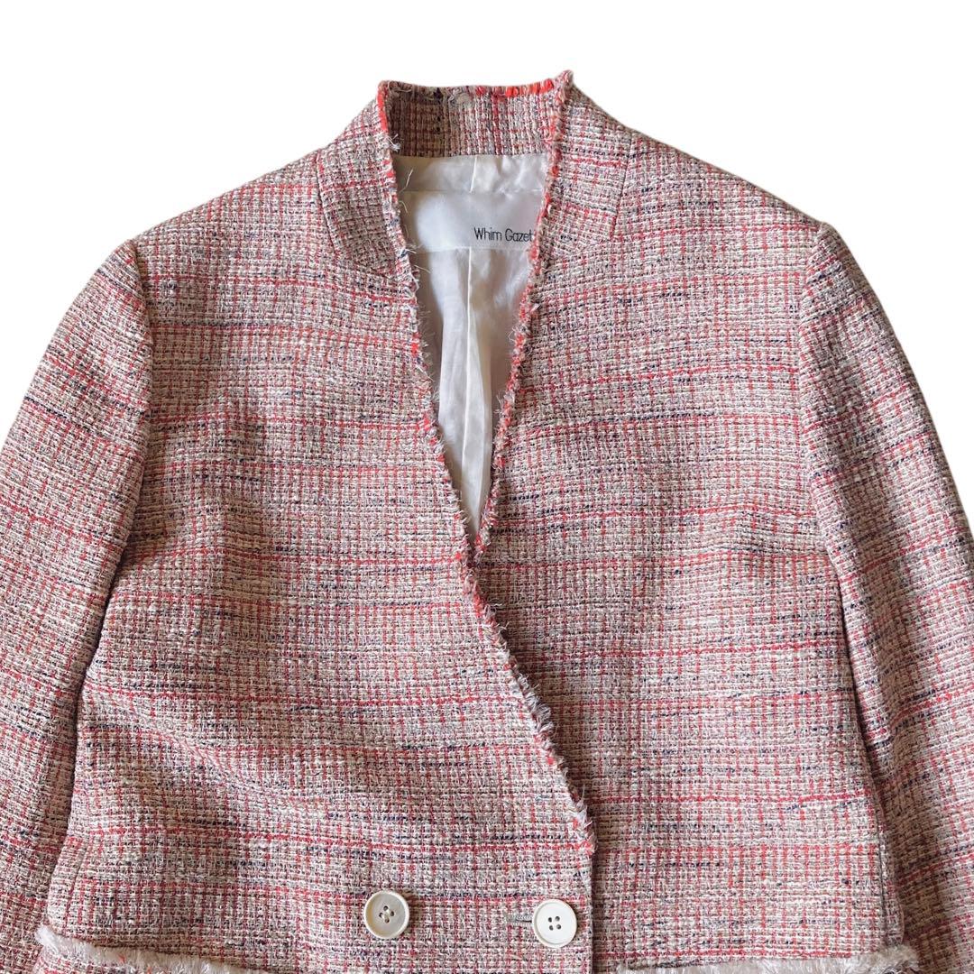 Whim Gazette ツイードノーカラージャケット レッド系 フリーサイズ