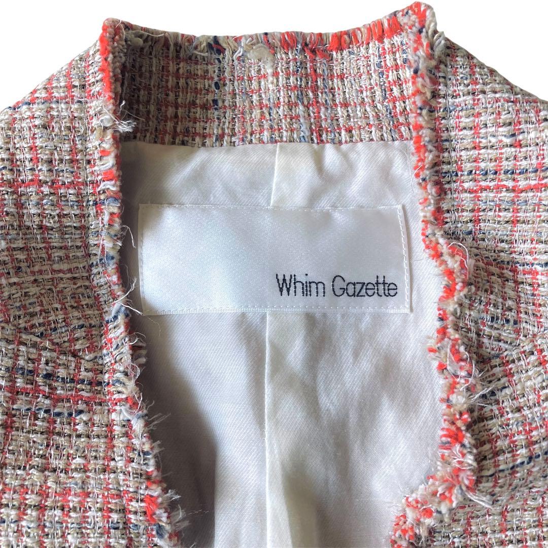 Whim Gazette ツイードノーカラージャケット レッド系 フリーサイズ
